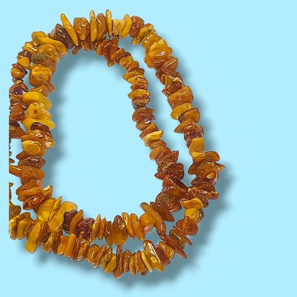 Natural Raw Baltic Amber Chip Necklace 44.7g 26" Butterscotch Cognac Beads - Picture 3 of 15
